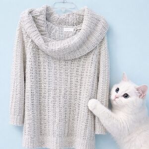 Cream /Grey Sleeping In Snow Women's Cowl Neck Sweater Medium